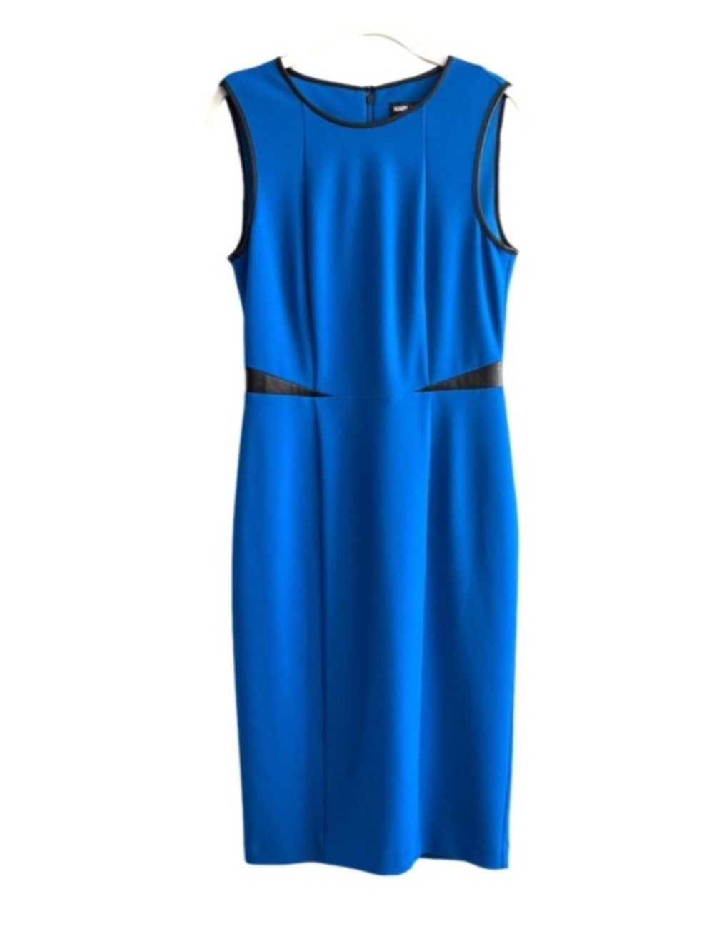 Karl Lagerfeld Sleeveless Midi Dress Leather Trim Crepe Blue Black Size 4
